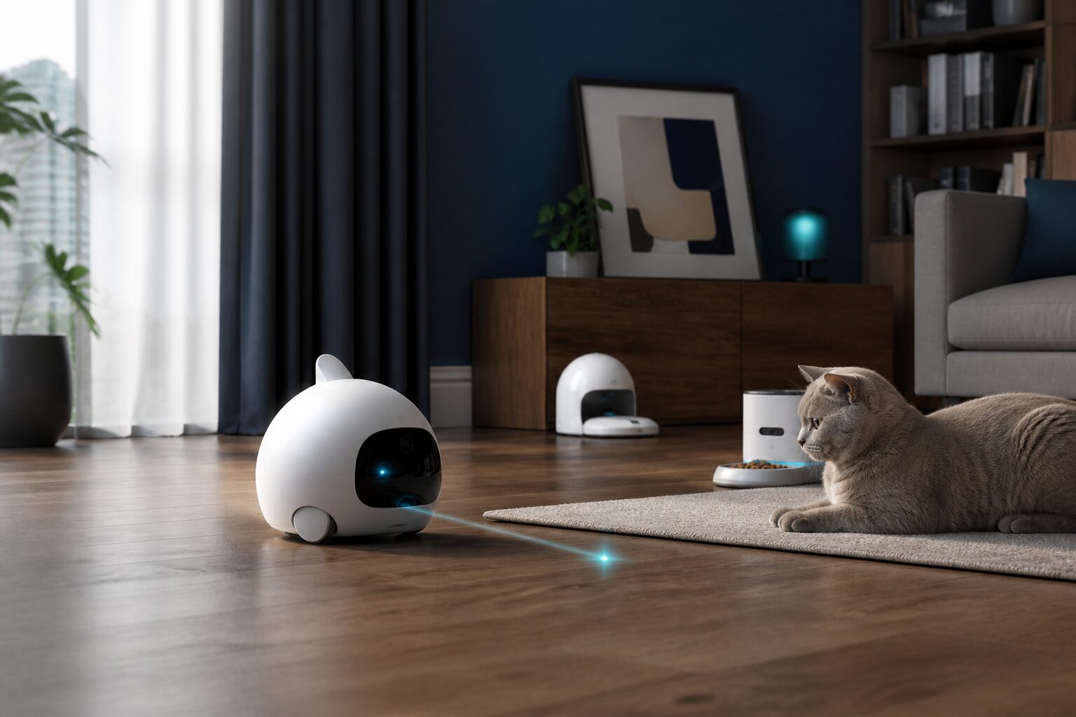 Q13_plus smart pet companion robot interacting with a cat at home