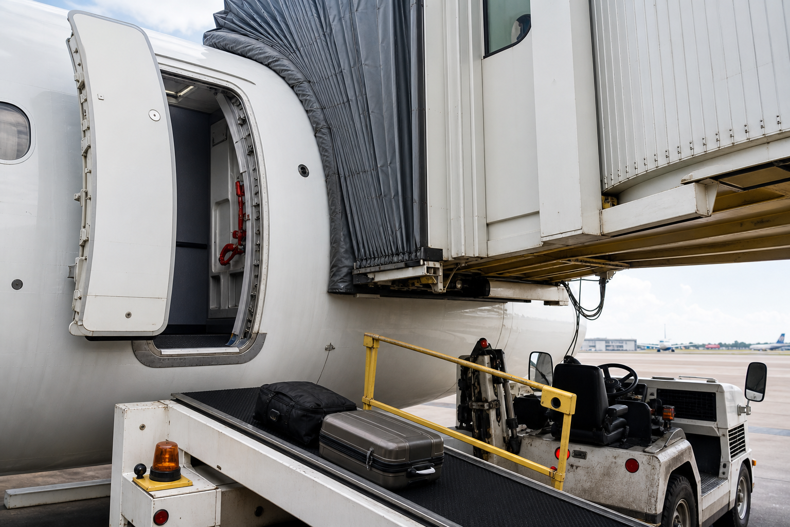 Aircraft cabin door and transfer cart