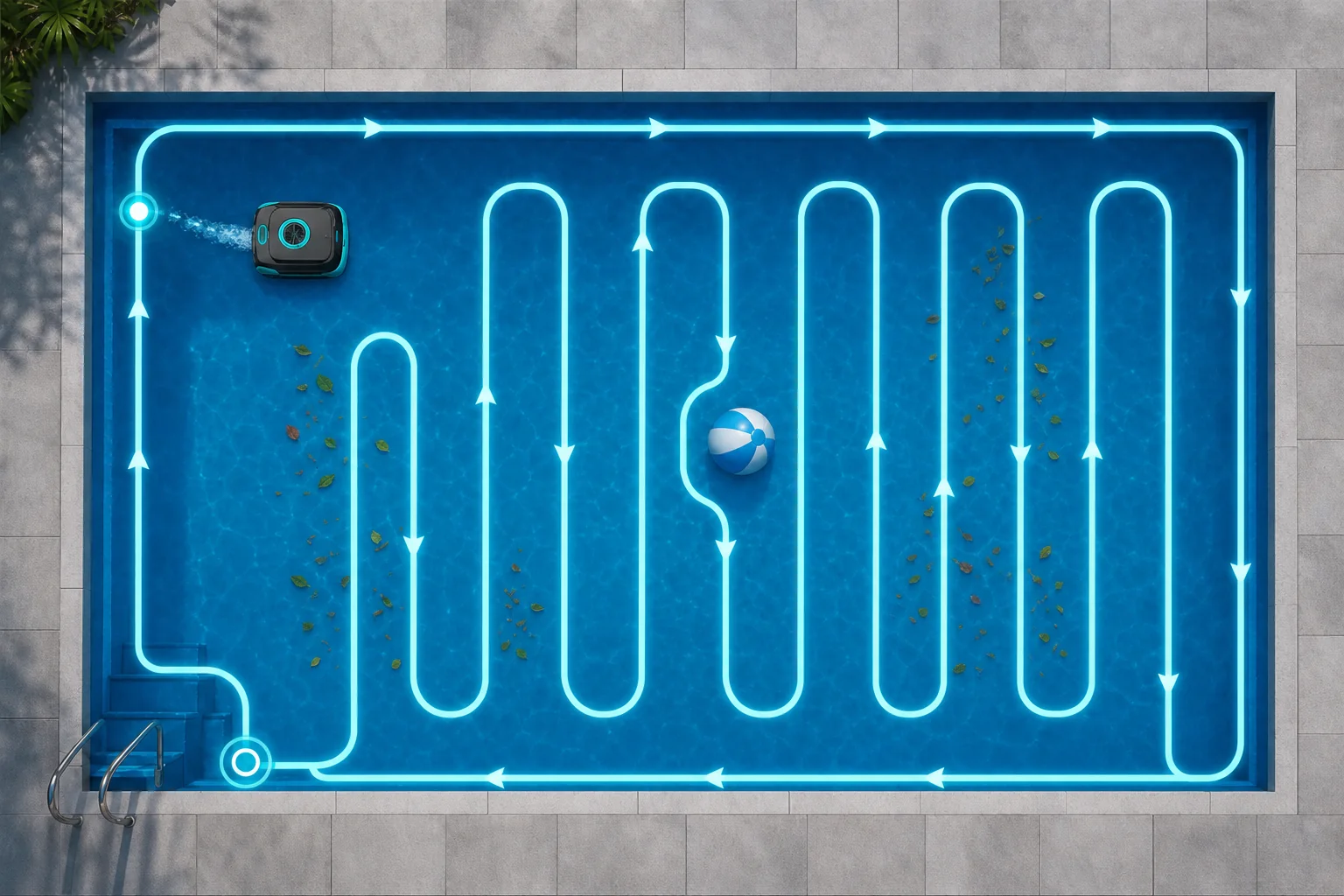 Surface pool cleaning robot coverage route and obstacle avoidance